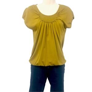 Ann Taylor Loft Olive Green Smocked Top Sleeveless Capped Sleeve Elastic Waist